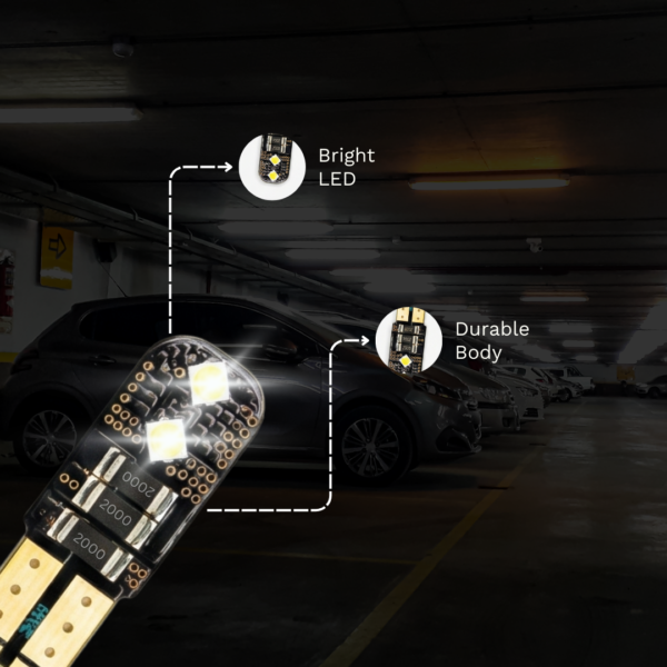 GLOWE T10 Ultimate LED Parking Bulb (White, 14V, Pack of 2) | Super Bright Canbus Error-Free LED | Car Interior, Number Plate & Parking Light